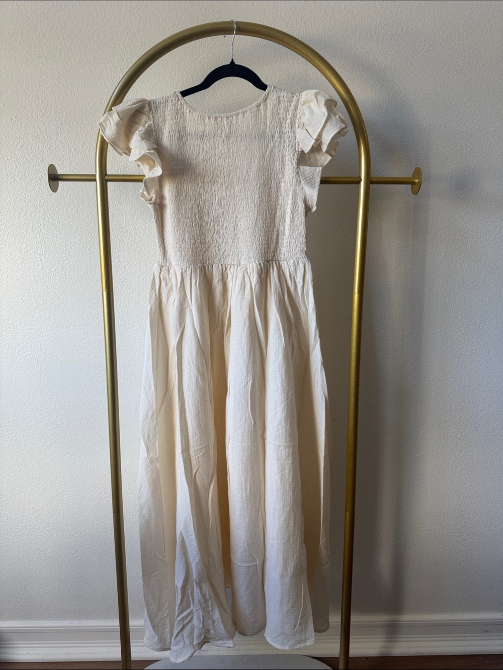 Ivory Smocked Maxi Dress with Ruffle Sleeves - Picture 6 of 6